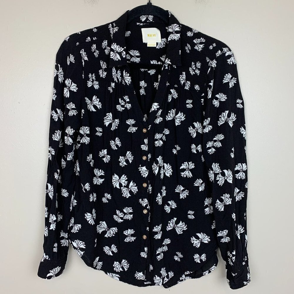 Maeve Black and White Floral Button Down Shirt